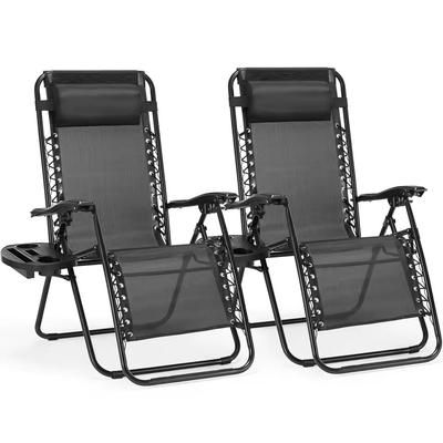 Set Of 2 Zero Gravity Recliner Chairs With Cup Holders And Adjustable Pillow black