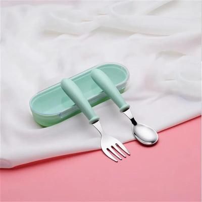 2024 Baby Gadgets: Stainless Steel Toddler Dinnerware Cutlery Cartoon Infant Food Feeding Spoon Fork & Children's Tabl green