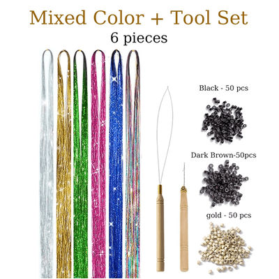 48 Inch Fairy Hair Tinsel Kit 1200 Sparkling Hair Extensions In 12 Colors mixed Colors And Tools 36 Inches