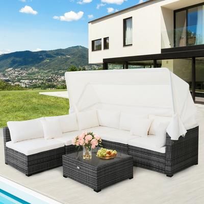 6 Piece Patio Rattan Furniture Set With Retractable Canopy Outdoor Sectional Sofa & Coffee Table 6 Piece Patio Rattan Furniture Set With Retractable Canopy Outdoor Sectional Sofa & Coffee Table