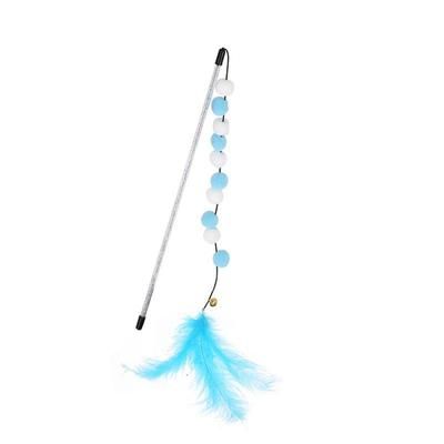 Funny Kitten Cat Teaser Toy Rod With Bell And Feather Interactive Pet Stick Color: Blue 31cm
