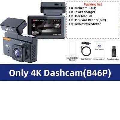 4K Dual Lens Dash Cam With GPS WiFi Night Vision Front And Rear Camera 256g only 4k Dashcam b46p
