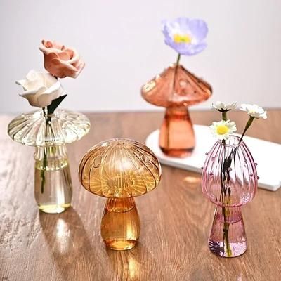 Glass Flower Vase Mushroom Shape Transparent Bottle For Flowers, Hydroponics, Room Decor Color: Mushroom Vase S10