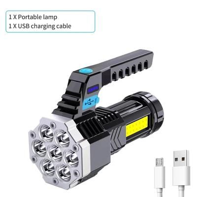 Portable USB Rechargeable 7 LED Flashlight: Waterproof Torch With COB Side Lights, 4 Modes, Power Display Outdoor Emer 1 PC