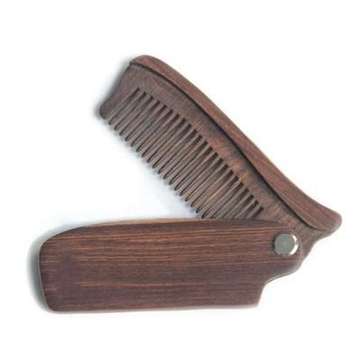 Men's Pocket Comb, Folding Wooden Beard Comb With Leather Case Sandalwood Hair Combs Set For Men style 3