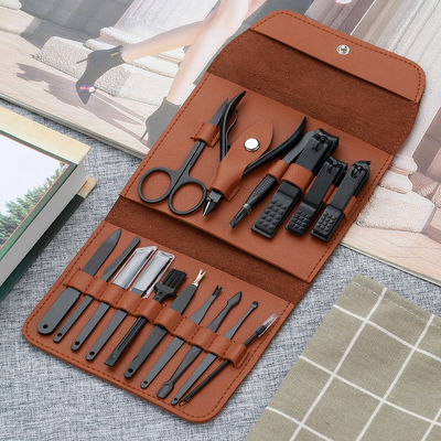 Portable Nail Clipper Set With Case Brown