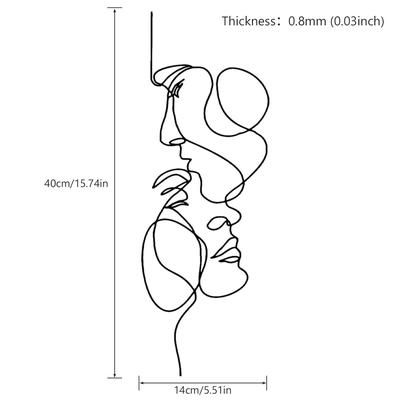 Abstract Iron Wall Sculpture: Black Metal Wall Art Decor Minimalist Facial Line Home Decoration Crafts 40x14cm