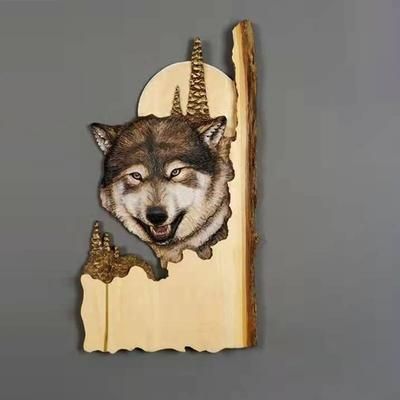 Wood Animal Carving Wall Hanging Sculpture: Raccoon, Bear, Deer Handcraft Hand Painted Home Decor For Living Room Fox