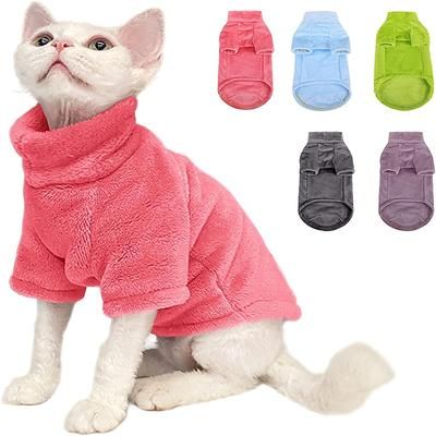 "Turtleneck Cat Sweater Coat Winter Warm Hairless Cat Clothes Soft Fluff Pullover Shirt For Maine Coon Cats Chihuahua Cl Purple L