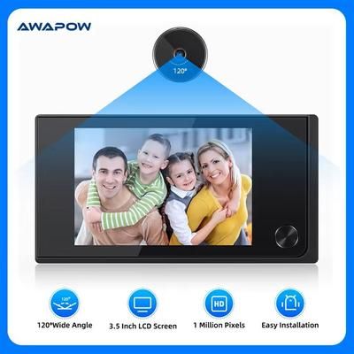 3.5 Inch Digital Door Viewer With 120 Wide Angle Lens And HD Display Battery Powered Peephole Camera black