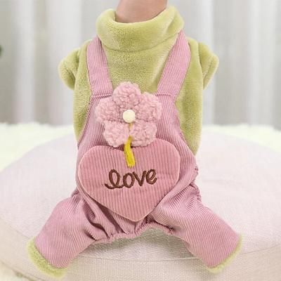 Warm Pet Dog Coat For Autumn Winter: Cute Flower Love Pants Jumpsuit For Small Dogs XL 2