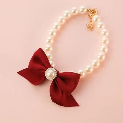 Vintage Pearl Bow Necklace: Pet Collar With Bell Cat & Dog Accessories M 1
