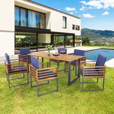Outdoor Acacia Wood Patio Dining Chairs Set Of 6 With Seat Back Cushions Durable & Comfortable Backyard Seating Outdoor Acacia Wood Patio Dining Chairs Set Of 6 With Seat Back Cushions Durable & Comfortable Backyard Seating