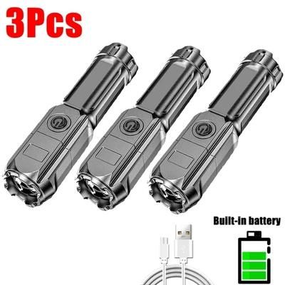 USB Rechargeable LED Flashlight: Portable, Zoomable, 3 Lighting Modes For Camping, Hiking, Emergency 3PCS