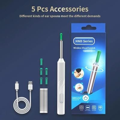 HD Wireless Ear Cleaner With Camera Smart Otoscope Earwax Removal Tool Kit With 6 LED Lights white