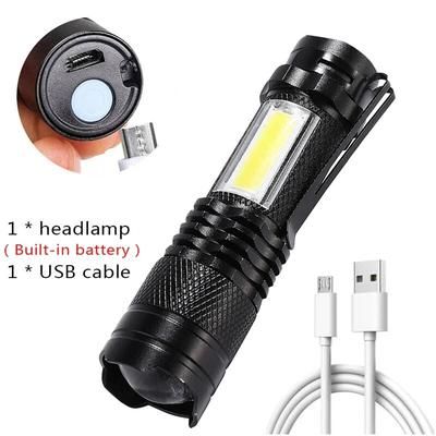 Portable Q5 LED Flashlight: Built In Battery, 2000 Lumens, Waterproof Ideal For Outdoor Use 1pc S016 Plastic