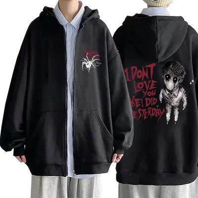 My Chemical Romance The Black Parade I Don't Love You Like I Did Yesterday Zipper Hoodie Men Rock Punk Emo Spider Zip Up Jacket