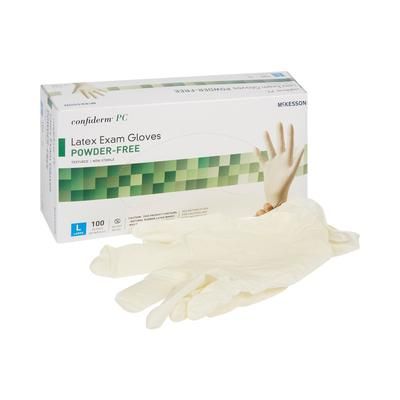 McKesson Confiderm Exam Glove Large NonSterile Latex Standard Cuff Length Fully Textured Ivory Not Rated (921599_BX)