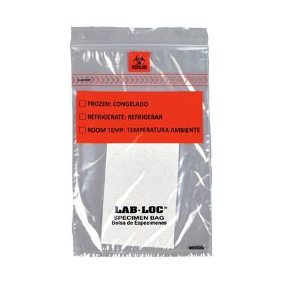 Lab-Loc Specimen Transport Bag with Document Pouch and Absorbent Pad 6 X 9 Inch Zip Closure Biohazard Symbol / Storage Instructions NonSterile (978542