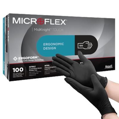MICROFLEX MidKnight Touch 93-732 Exam Glove X-Large NonSterile Nitrile Standard Cuff Length Textured Fingertips Black Not Rated (1182926_BX)