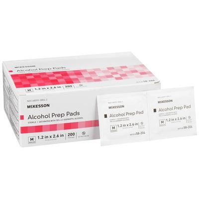 McKesson Alcohol Prep Pad 70% Strength Isopropyl Alcohol Individual Packet Medium Sterile (191089_CS)