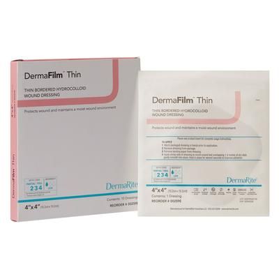 DermaFilm Thin Hydrocolloid Dressing Film Backing 4 X 4 Inch Square Hydrocolloid / Film (583419_BX)
