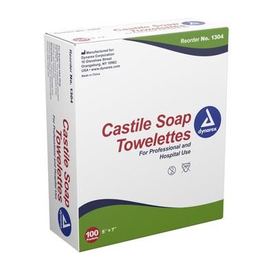 Dynarex Castile Soap Towelette Individual Packet Scented 100 Count (689284_CS)