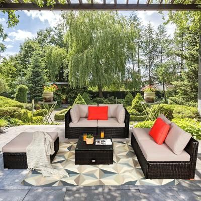 6 Pieces Outdoor Patio Rattan Sectional Sofa Set With Coffee Table, PE Wicker Furniture For Backyard, Garden, Balcony 6 Pieces Outdoor Patio Rattan Sectional Sofa Set With Coffee Table, PE Wicker Furniture For Backyard, Garden, Balcony