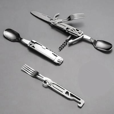 Portable Stainless Steel Camping Cutlery Set Knife Fork Spoon Opener Foldable Outdoor Equipment Portable Stainless Steel Camping Cutlery Set Knife Fork Spoon Opener Foldable Outdoor Equipment