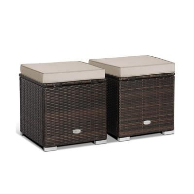 Outdoor Patio Ottoman Set With Hidden Storage, Rattan Cushioned Footrest & Side Table For Balcony, Deck & Backyard Outdoor Patio Ottoman Set With Hidden Storage, Rattan Cushioned Footrest & Side Table For Balcony, Deck & Backyard