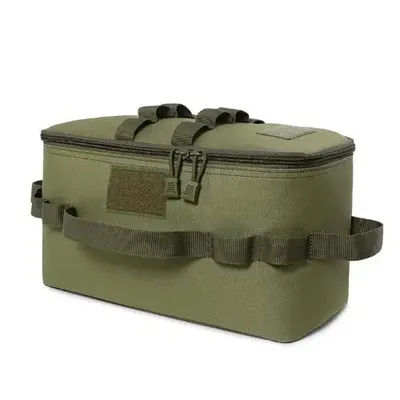 Camping Gas Canister Storage Bag, Foldable Outdoor Tool Organizer With Large Capacity, Ground Nail, Picnic Cookware green