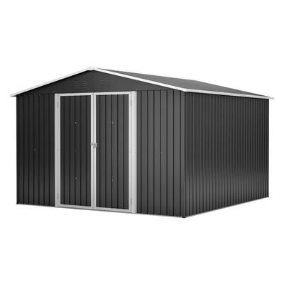 Outdoor Storage Shed, Durable Metal Tool Storage With Lockable Doors & Sloped Roof For Garden Tools black