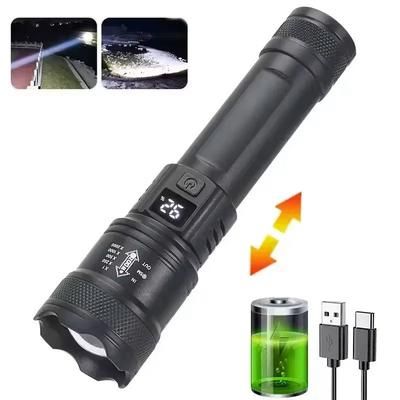 High Lumen Tactical LED Flashlight Rechargeable Zoom Torch With USB Charging & Display For Camping, Hiking & Emergency s384 a