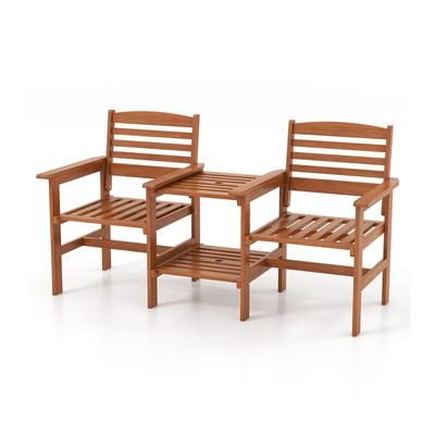 Outdoor Patio Wood Conversation Set With Coffee Table And Umbrella Hole, Solid Wood Furniture For Deck, Porch Outdoor Patio Wood Conversation Set With Coffee Table And Umbrella Hole, Solid Wood Furniture For Deck, Porch
