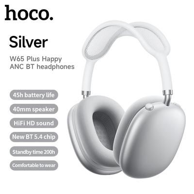 W65 Plus Over Ear Wireless Bluetooth Headphones, ANC Noise Canceling Sport Headsets, Hifi Sound Big Earphone silver