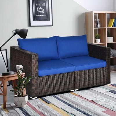 2 Piece Patio Rattan Sectional Conversation Sofa Set, Weather Resistant Outdoor Lounge Set 2 Piece Patio Rattan Sectional Conversation Sofa Set, Weather Resistant Outdoor Lounge Set