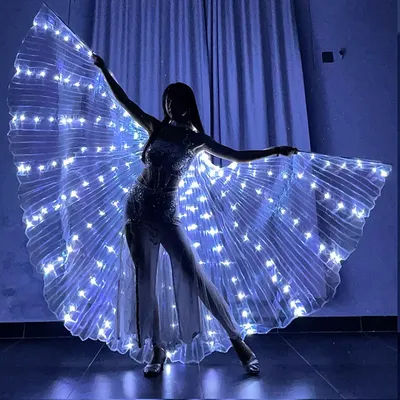 LED Wings Belly Dance Wings Isis Halloween Wing Prop, Shining LED Lamp Wings & Sticks, Costume Accessories For Adults white l