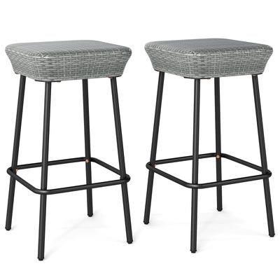 Outdoor Patio Bar Stools Set With PE Rattan Seats And Footrests, Heavy Duty Backless Metal Bar Chairs For Garden Outdoor Patio Bar Stools Set With PE Rattan Seats And Footrests, Heavy Duty Backless Metal Bar Chairs For Garden