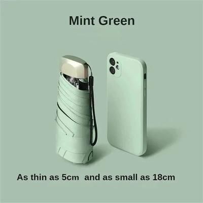 Mini Sun Umbrella, Pocket Rain Umbrella With UV Protection, Windproof & Waterproof Folding Capsule Parasol mint Green
