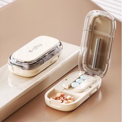 Newest Quartering Pill Cutter Storage Box Portable Drug Tablet Medicine Dustproof Divider Organizer Crusher Pill Cutter halve White