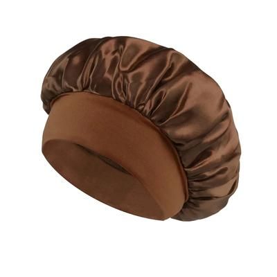 Women Satin Bonnet Hair Bonnet For Sleeping Hair Care Silk Bonnets With Wide brim Soft Elastic Band brown