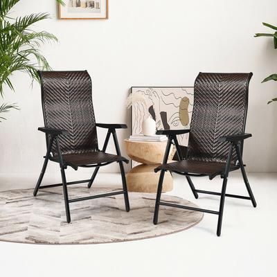 Patio Rattan Folding Chair With Armrest Adjustable Reclining & Durable PE Wicker Patio Rattan Folding Chair With Armrest Adjustable Reclining & Durable PE Wicker