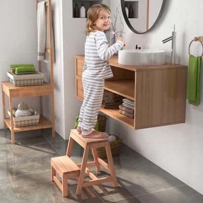 Solid Fir Wood 2 Step Stool, Foldable Step Ladder & Plant Display Shelf For Small Spaces Solid Fir Wood 2 Step Stool, Foldable Step Ladder & Plant Display Shelf For Small Spaces