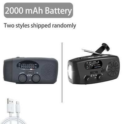 High Capacity Rechargeable Emergency Light Solar & Hand Crank Powered Outdoor Flashlight For Camping & Survival black