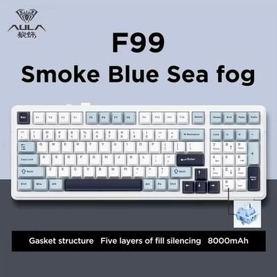 AULA F99 Wireless Mechanical Gaming Keyboard 99 Key RGB Hot Swappable With Bluetooth & Wired Modes black And White