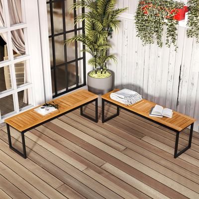 Set Of 2 Patio Dining Bench For 2 3 Person, Indoor & Outdoor Acacia Wood Benches Set Of 2 Patio Dining Bench For 2 3 Person, Indoor & Outdoor Acacia Wood Benches