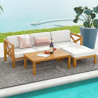 5 Piece Outdoor Conversation Furniture Set With 3 Chairs, 1 Ottoman & 1 Coffee Table 5 Piece Outdoor Conversation Furniture Set With 3 Chairs, 1 Ottoman & 1 Coffee Table