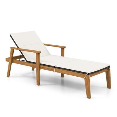 Adjustable Outdoor Chaise Lounge Chair, Rattan Patio Recliners With Armrests & Soft Cushion, Solid Acacia Wood Frame Adjustable Outdoor Chaise Lounge Chair, Rattan Patio Recliners With Armrests & Soft Cushion, Solid Acacia Wood Frame