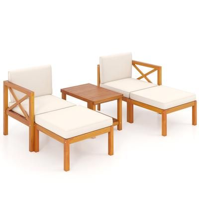 Outdoor Acacia Wood Patio Lounge Chair Set With Cushions & Ottomans, Versatile Garden Seating With Storage Tab Outdoor Acacia Wood Patio Lounge Chair Set With Cushions & Ottomans, Versatile Garden Seating With Storage Tab