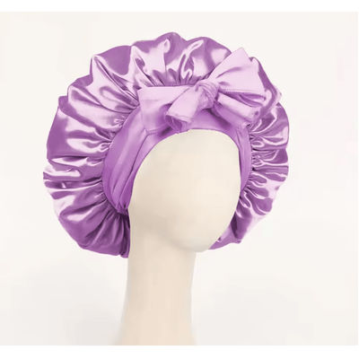 Adjustable Satin Bonnet For Sleeping With Tie Band Soft Hair Protection For Women And Men light Purple